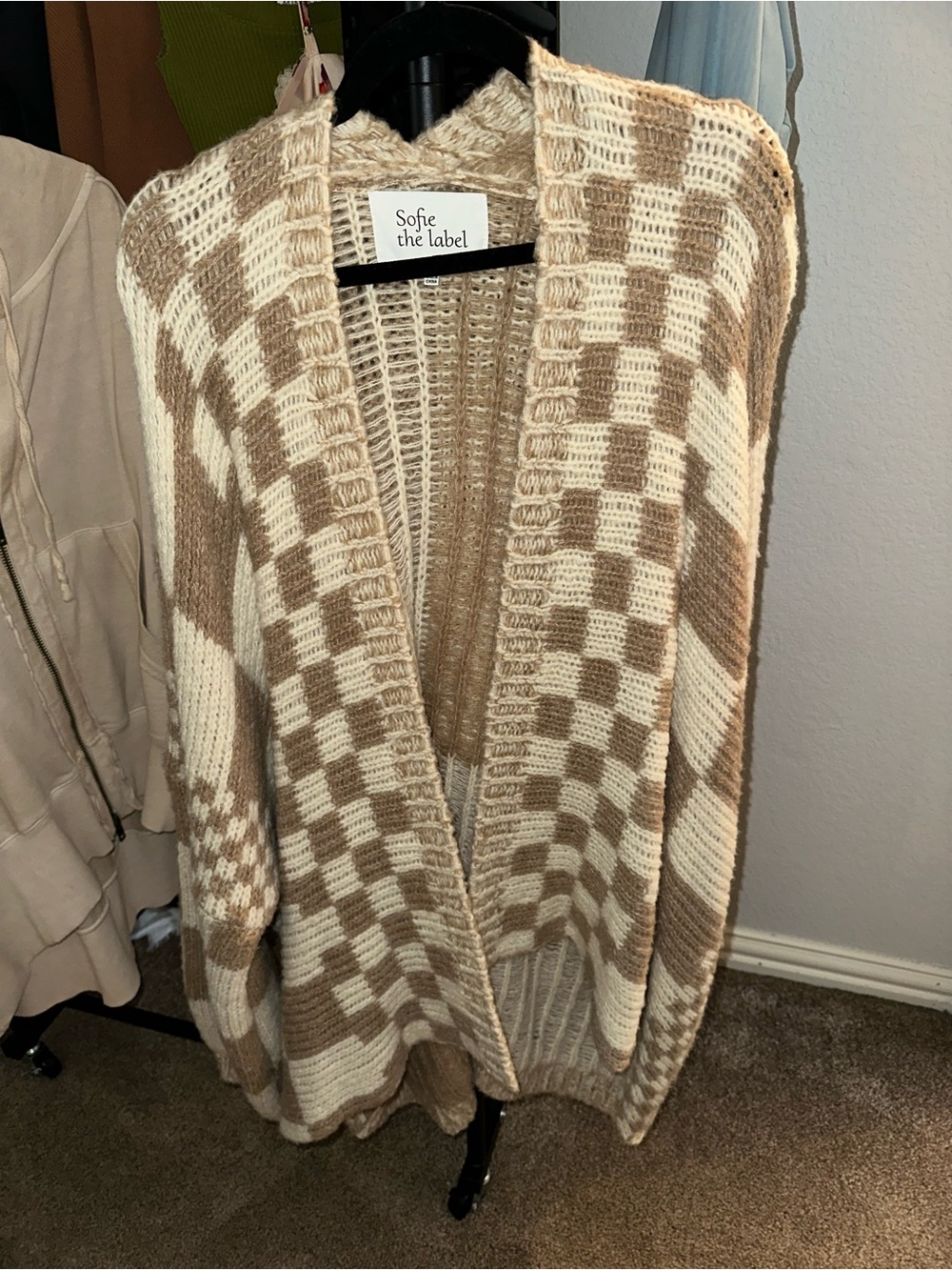 Sofie the Label Cream & Tan Checker Open Cardigan